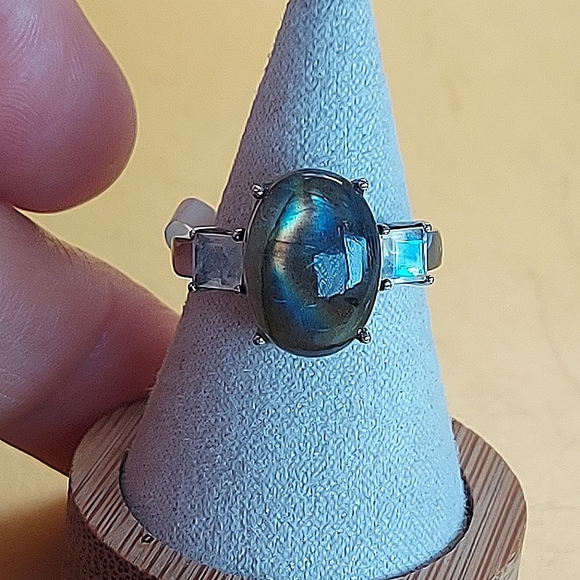 Natural Labradorite & Moonstone 925 Sterling Silver Ring - Picture 3 of 7